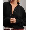 imageFlygo Sweatshirt for Women Pieced Popover Henley Top Cropped Lapel V Neck Pullover Oversized Sweatshirts 2025 TrendyBlack