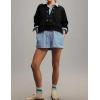 imageFlygo Sweatshirt for Women Pieced Popover Henley Top Cropped Lapel V Neck Pullover Oversized Sweatshirts 2025 TrendyBlack
