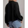 imageFlygo Sweatshirt for Women Pieced Popover Henley Top Cropped Lapel V Neck Pullover Oversized Sweatshirts 2025 TrendyBlack