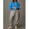 imageFlygo Sweatshirt for Women Pieced Popover Henley Top Cropped Lapel V Neck Pullover Oversized Sweatshirts 2025 TrendyBlue
