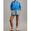 imageFlygo Sweatshirt for Women Pieced Popover Henley Top Cropped Lapel V Neck Pullover Oversized Sweatshirts 2025 TrendyBlue