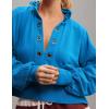 imageFlygo Sweatshirt for Women Pieced Popover Henley Top Cropped Lapel V Neck Pullover Oversized Sweatshirts 2025 TrendyBlue