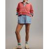imageFlygo Sweatshirt for Women Pieced Popover Henley Top Cropped Lapel V Neck Pullover Oversized Sweatshirts 2025 TrendyBrick Red