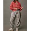imageFlygo Sweatshirt for Women Pieced Popover Henley Top Cropped Lapel V Neck Pullover Oversized Sweatshirts 2025 TrendyBrick Red