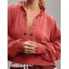 imageFlygo Sweatshirt for Women Pieced Popover Henley Top Cropped Lapel V Neck Pullover Oversized Sweatshirts 2025 TrendyBrick Red
