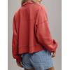 imageFlygo Sweatshirt for Women Pieced Popover Henley Top Cropped Lapel V Neck Pullover Oversized Sweatshirts 2025 TrendyBrick Red