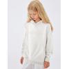 imageFlygo Unisex Girls Boys Embossed Pullover Hoodie Kids Basic Long Sleeve Soft Sweatshirt with PocketsWhite