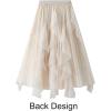 imageFlygo Womens A Line Ruffle Tulle Midi Skirt Embroidered Pearls Beading Fairy High Waisted Long Mesh Tutu SkirtsApricot