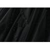 imageFlygo Womens A Line Ruffle Tulle Midi Skirt Embroidered Pearls Beading Fairy High Waisted Long Mesh Tutu SkirtsBlack