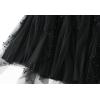 imageFlygo Womens A Line Ruffle Tulle Midi Skirt Embroidered Pearls Beading Fairy High Waisted Long Mesh Tutu SkirtsBlack