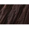 imageFlygo Womens A Line Ruffle Tulle Midi Skirt Embroidered Pearls Beading Fairy High Waisted Long Mesh Tutu SkirtsCoffee