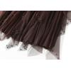 imageFlygo Womens A Line Ruffle Tulle Midi Skirt Embroidered Pearls Beading Fairy High Waisted Long Mesh Tutu SkirtsCoffee