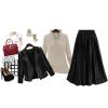 imageFlygo Womens ALine Elastic High Waisted Pleated Flared Vintage Midi Swing SkirtBlack