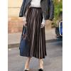 imageFlygo Womens ALine Elastic High Waisted Pleated Flared Vintage Midi Swing SkirtCoffee
