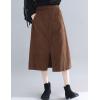 imageFlygo Womens Back Elastic Split A Line Loose Mid Long Corduroy SkirtKhaki
