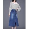 imageFlygo Womens Casual High Waisted Button Down ALine Midi Long Denim SkirtBlue