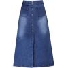 imageFlygo Womens Casual High Waisted Button Down ALine Midi Long Denim SkirtBlue