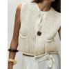 imageFlygo Womens Crochet Sweater Vest Sleeveless 2025 Trendy Spring Summer Tops Button Crop Chunky Knit Sweaters CardiganBeige