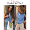imageFlygo Womens Crochet Sweater Vest Sleeveless 2025 Trendy Spring Summer Tops Button Crop Chunky Knit Sweaters CardiganBlue