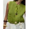 imageFlygo Womens Crochet Sweater Vest Sleeveless 2025 Trendy Spring Summer Tops Button Crop Chunky Knit Sweaters CardiganGreen