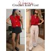imageFlygo Womens Crochet Sweater Vest Sleeveless 2025 Trendy Spring Summer Tops Button Crop Chunky Knit Sweaters CardiganRed