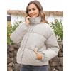 imageFlygo Womens Cropped Puffer Jacket Zip Up Stand Collar Lightweight Quilted Padded Down Winter Warm Jackets Coats with PocketsBeige