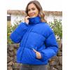 imageFlygo Womens Cropped Puffer Jacket Zip Up Stand Collar Lightweight Quilted Padded Down Winter Warm Jackets Coats with PocketsBlue