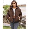 imageFlygo Womens Cropped Puffer Jacket Zip Up Stand Collar Lightweight Quilted Padded Down Winter Warm Jackets Coats with PocketsBrown