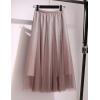imageFlygo Womens Elastic Waist ALine Tulle Skirt Mesh Layers Gradient Color Shiny Pleated Swing SkirtsKhaki