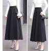 imageFlygo Womens Fall Winter ALine Flare Swing Pleated Long Maxi Wool Skater SkirtDark Grey