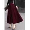 imageFlygo Womens Fall Winter ALine Flare Swing Pleated Long Maxi Wool Skater SkirtWine Red