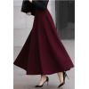 imageFlygo Womens Fall Winter ALine Flare Swing Pleated Long Maxi Wool Skater SkirtWine Red