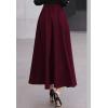 imageFlygo Womens Fall Winter ALine Flare Swing Pleated Long Maxi Wool Skater SkirtWine Red
