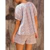 imageFlygo Womens Floral Pajamas Sets 2 Piece Lounge Set Button Down Tops and Soft Shorts Sleepwear with PocketsRed