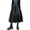 imageFlygo Womens High Elastic Waist A Line Stripe Mid Length Flared SkirtsBlack