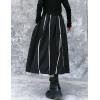 imageFlygo Womens High Elastic Waist A Line Stripe Mid Length Flared SkirtsBlack