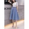 imageFlygo Womens High Waist Button Front ALine Flare Midi Long Denim SkirtLight Blue