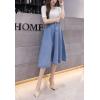 imageFlygo Womens High Waist Button Front ALine Flare Midi Long Denim SkirtLight Blue