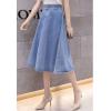 imageFlygo Womens High Waist Button Front ALine Flare Midi Long Denim SkirtLight Blue