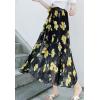 imageFlygo Womens High Waist Pleated Chiffon Boho Floral Flowy Midi SkirtFlower 3