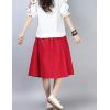 imageFlygo Womens High Waisted Back Elastic ALine Pleated Swing Midi Linen Skirt WPocketsRed