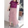 imageFlygo Womens High Waisted Ruffle A Line Polka Dot Chiffon Skirt Irregular HemPink