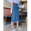 imageFlygo Womens High Waisted Tassel Hem Split Midi Long Denim Skirt WPocketsBlue
