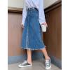 imageFlygo Womens High Waisted Tassel Hem Split Midi Long Denim Skirt WPocketsBlue