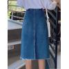 imageFlygo Womens High Waisted Tassel Hem Split Midi Long Denim Skirt WPocketsBlue