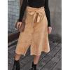 imageFlygo Womens Paperbag High Waist Button Front Long Corduroy Skirt with BeltKhaki