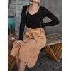 imageFlygo Womens Paperbag High Waist Button Front Long Corduroy Skirt with BeltKhaki