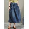 imageFlygo Womens Retro Elastic Waist ALine Mid Long Denim Skirt with PocketsDark Blue