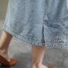 imageFlygo Womens Retro Elastic Waist ALine Mid Long Denim Skirt with PocketsDark Blue