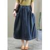 imageFlygo Womens Retro Elastic Waist ALine Mid Long Denim Skirt with PocketsDark Blue